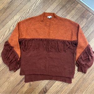 Newbury Kustom Fringe Detail Wool Blend Sweater Orange/Brown Size Small